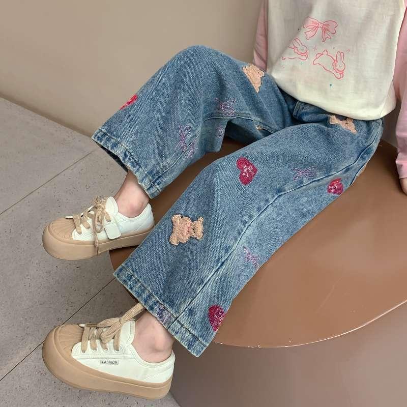 

Girl. Children s Wide Leg Denim Spring New Arrival Fashion Baby Fashionable Autumn Children s Autumn Clothes Straight-Leg Pants Cowboy Blue 90 recommended height about 85cm