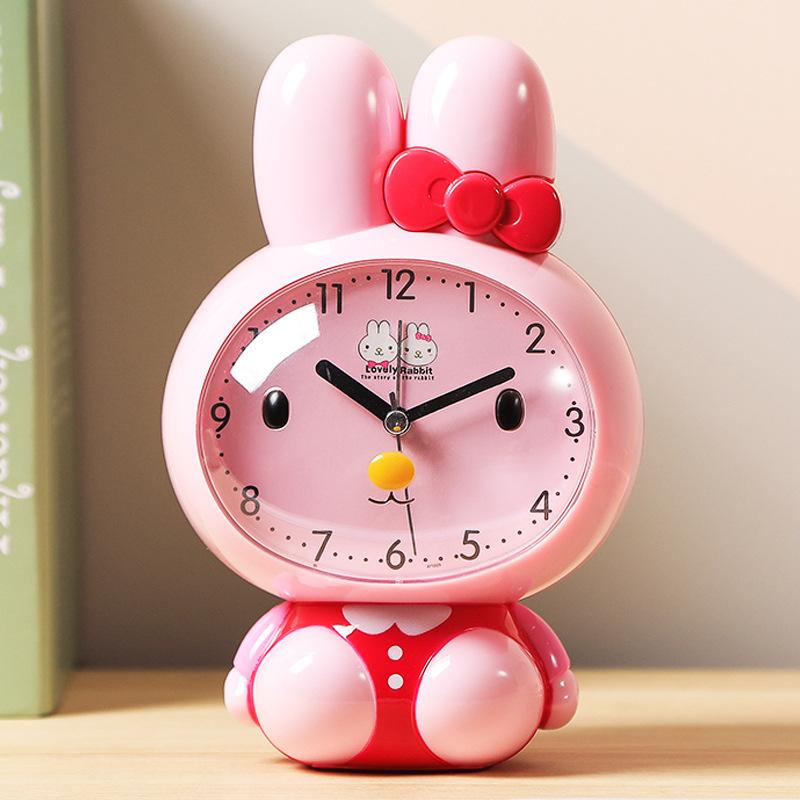 Children's Cartoon Alarm Clock with Long-Eared Rabbit Shape, Music, Silent Scan, Snooze, and Night Light for Students