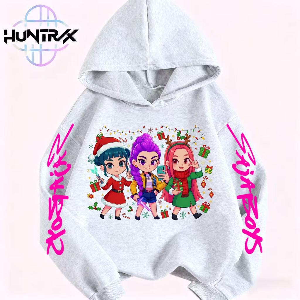 Christmas Anime KPop Devil Hunter Children Kawaii Cartoon Printed Hooded Sweatshirt Hip Hop Daily Casual Street Wear Autumn