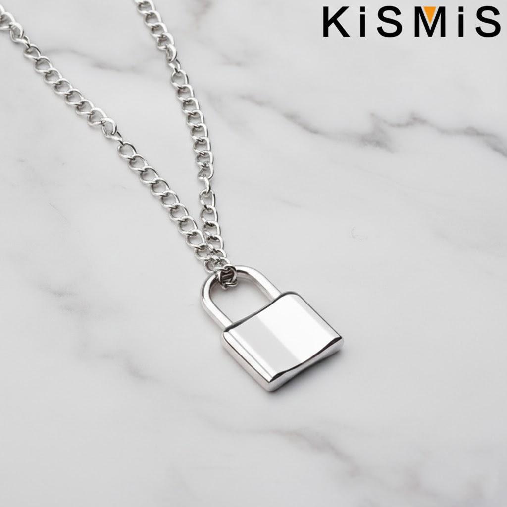 

Stainless Steel Silver PadLock Pendant Necklace Punk Style Chain Collar Jewelry for Women Men серебряный