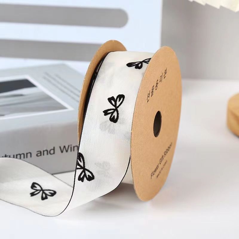 Bow Webbing Korean Flocking Yarn,10 Yards Width 4cm Polka Dot Snow Yarn Flower Packaging Baking Gift Straps Hair Accessories DIY