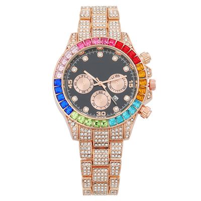 Three-eye Fashion Colored Diamond Calendar Black Plate with Diamonds Full of Diamonds Women's Watch Women's Watch Women's Watch