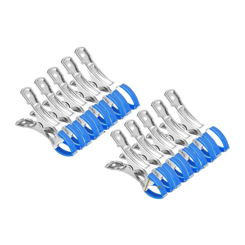 

10Pcs Stainless Steel Hanger Spring Clamps Windproof Pool Cover Clip with Plastic Handles Quick to Installation синий