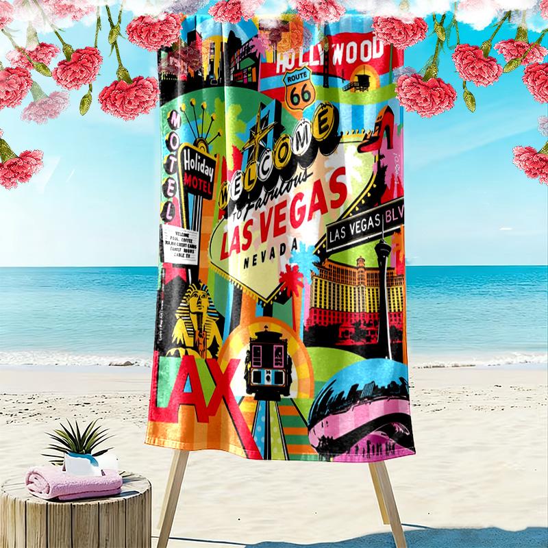 New York City Pop Art Print Beach Towel, Large Soft Quick Dry Towel for Beach Camping Swimming