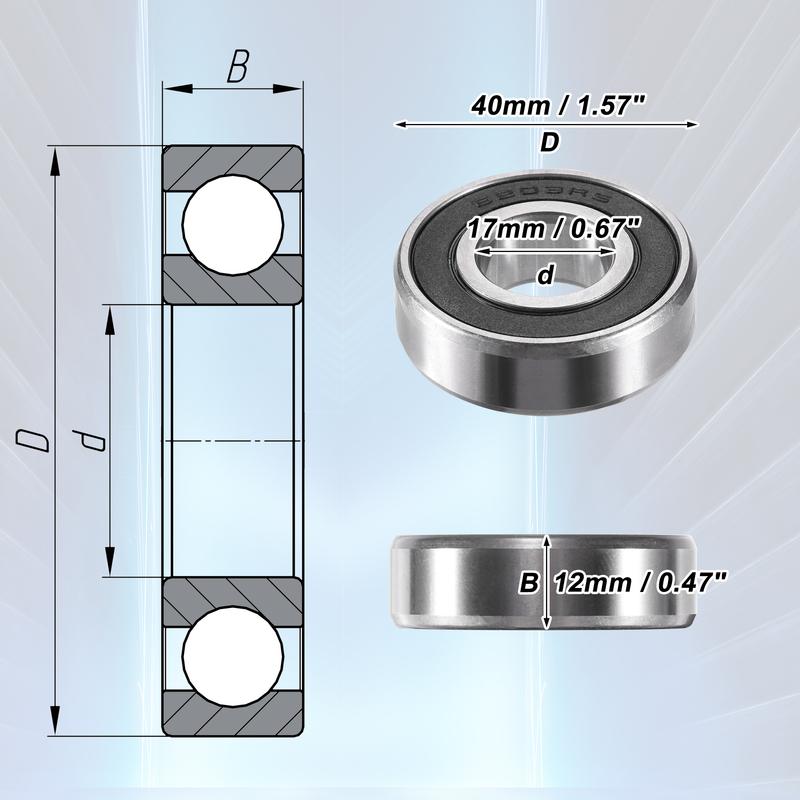 Motoforti 4 Pcs 6203-2RS 17x40x12mm Double Rubber Sealed Single Row Deep Groove Ball Bearings Silver Tone