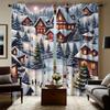 Thermal Jit Scenic Winter Village Curtains Insulated Drapes Christmas Windows Home Decor Curtain Set Of 2 Rustic Made Polyester With Rod Pocket