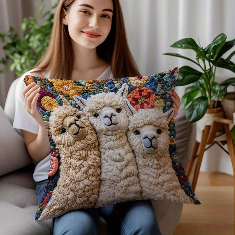 1/4Pcs Llama-Printed Floral Pillow Covers Sofa Cushion Cover Home Bedroom Room Decoration