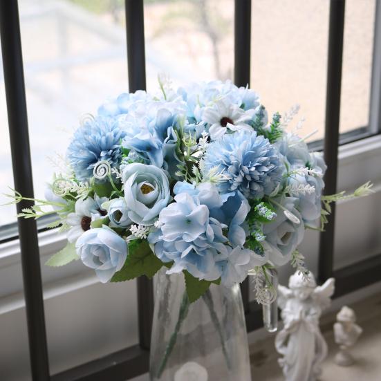 Artificial Flowers Bunch Realistic Faux Silk Flowers Long-Lasting Hydrangea Rose Fake Flowers