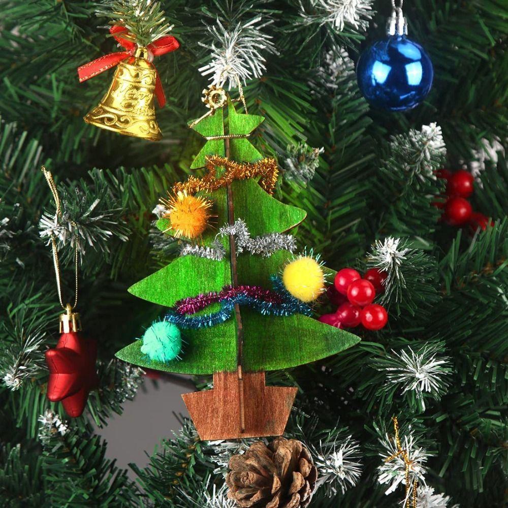 70 Stück DIY Handgemachter Weihnachtsbaum 3D Eltern-Kind-Interaktion Weihnachtsbaumschmuck Malen Holz-Zeichenbrett