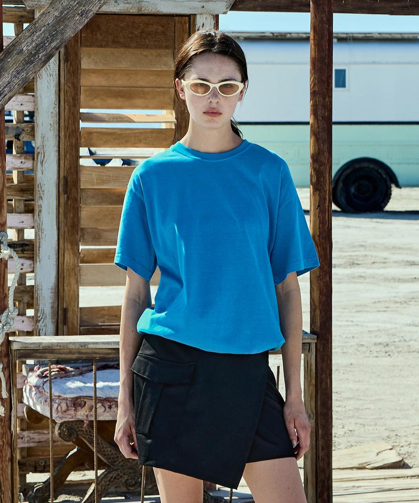 Peullukeu Pigment Oversized Short Sleeve T-Shirt Blue Fst701