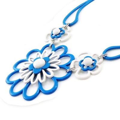 [I9958] - Designer Halskette 'Marguerite' blau weiß
