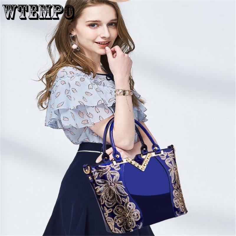 WTEMPO Frauen Mode Handtaschen Stickerei Pu Leder Schulter Tasche Dame Elegante Party Taschen