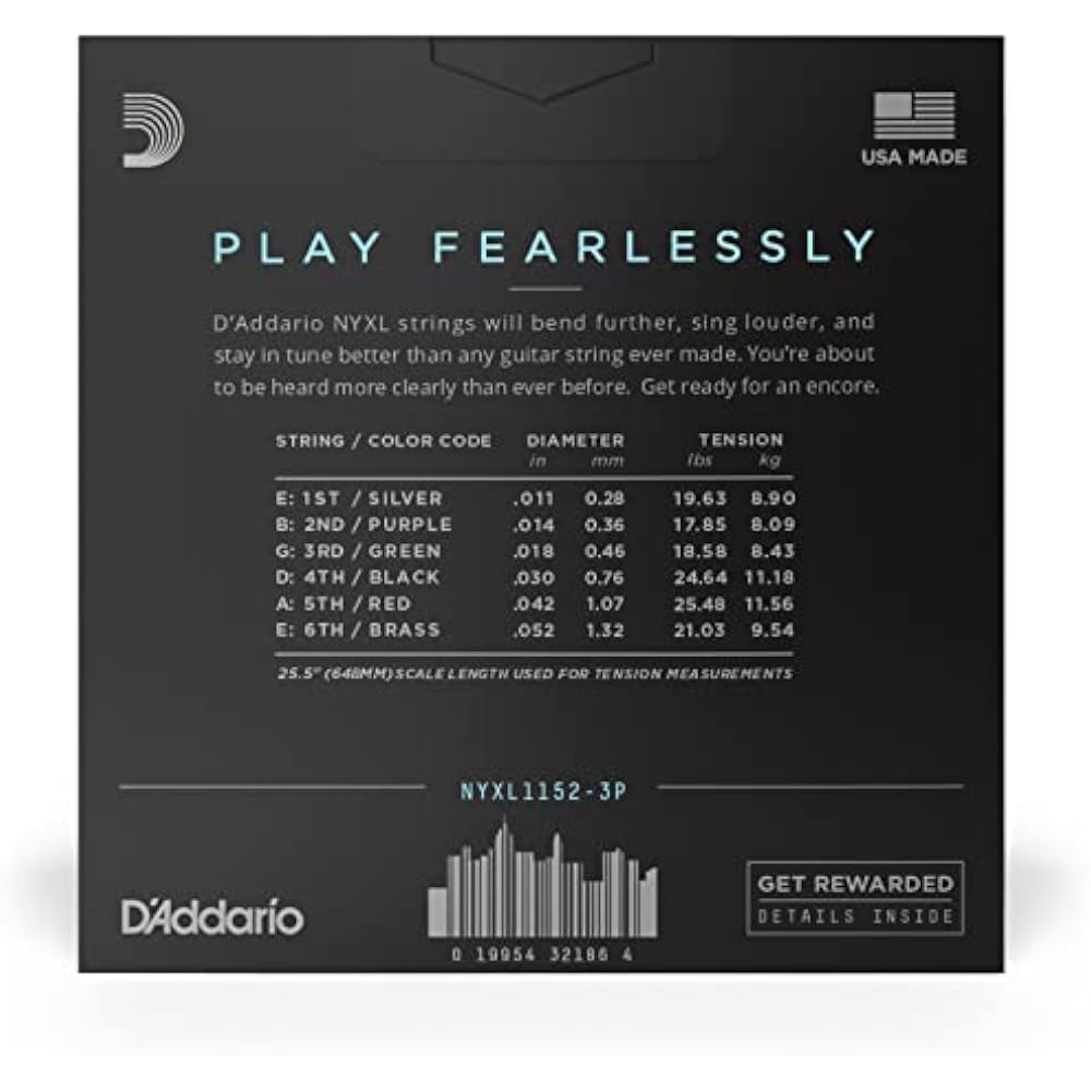 D'Addario Daddario Electric Guitar Strings NYXL Medium Top/Heavy Bottom .011-.052 NYXL1152-3P 3 S...