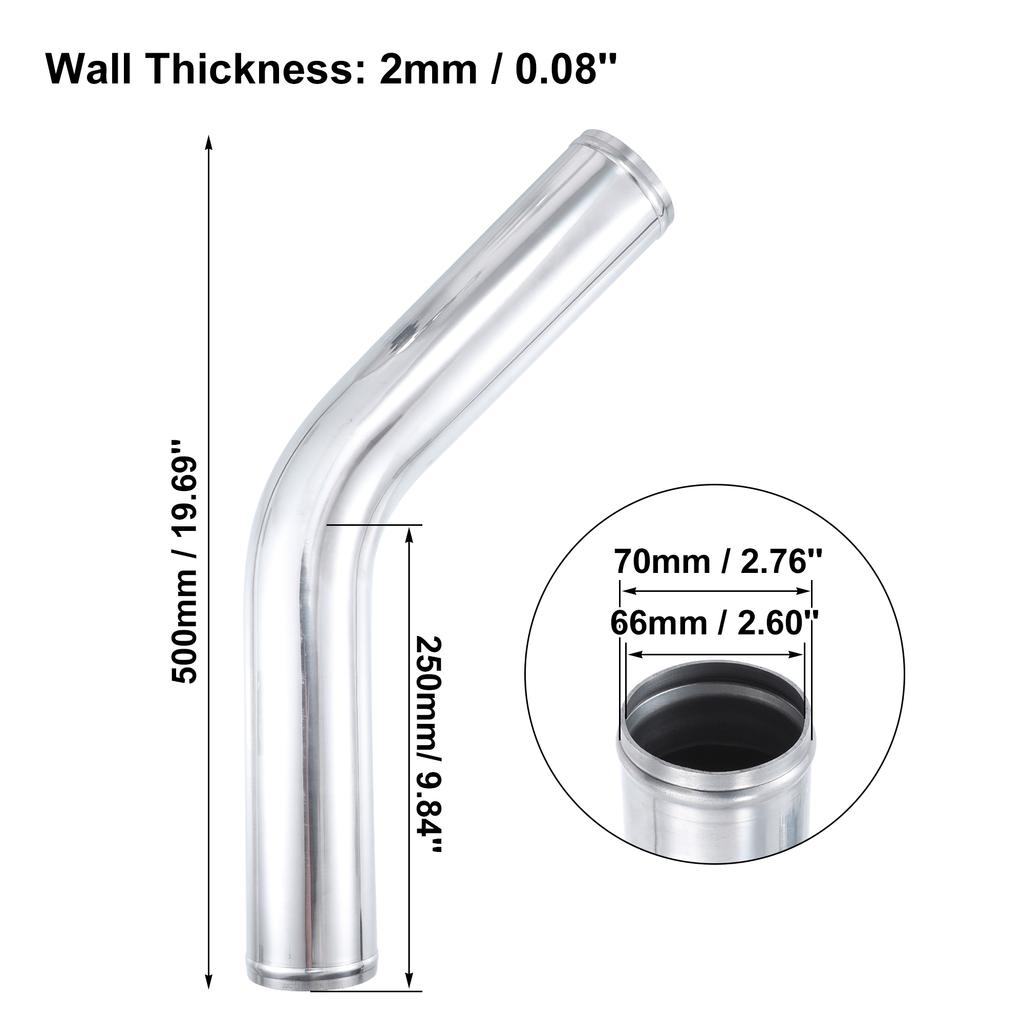 Uxcell Aluminum Alloy Tube OD 51/57/63/70/76mm Intercooler Pipe Air Intake Tube Hose 0 45 Degrees 500mm Length for Car