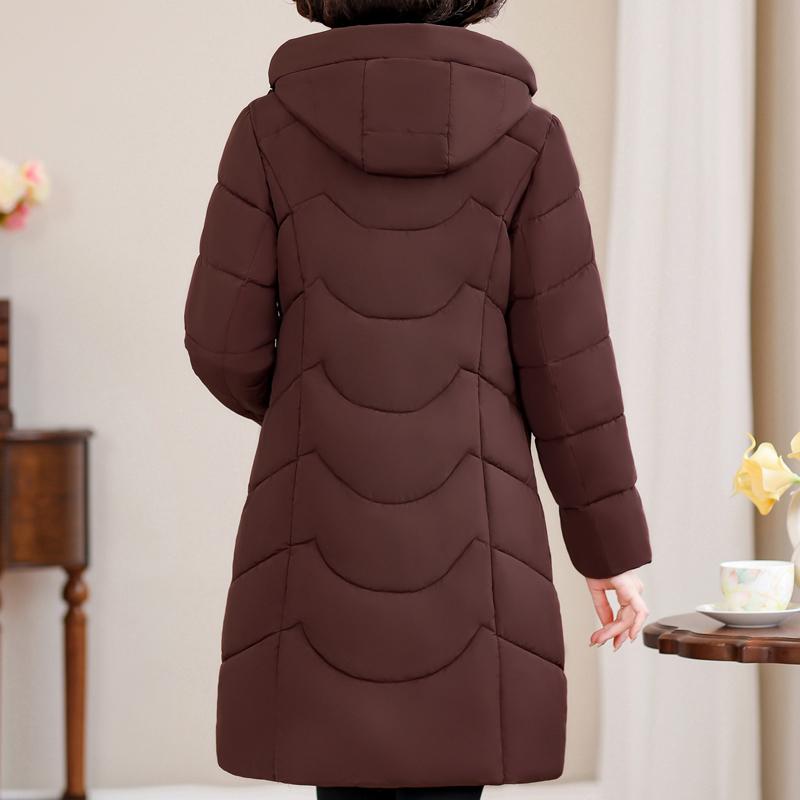 Casacos Longos Femininos de Meia-Idade Parkas de Inverno com Capuz Elegantes Soltos Grossos Quentes Tamanho Plus Agasalhos Jaquetas Femininas