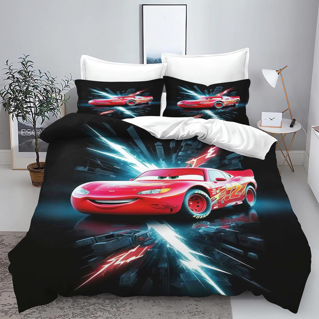 Zestaw pościeli 3D dla dzieci Lightning Mcqueen Łóżko podwójne Zestaw pościeli Słodka drukowana kreskówka Poszwa na kołdrę Poliestrowy zestaw kołdry Rozmiar Twin King