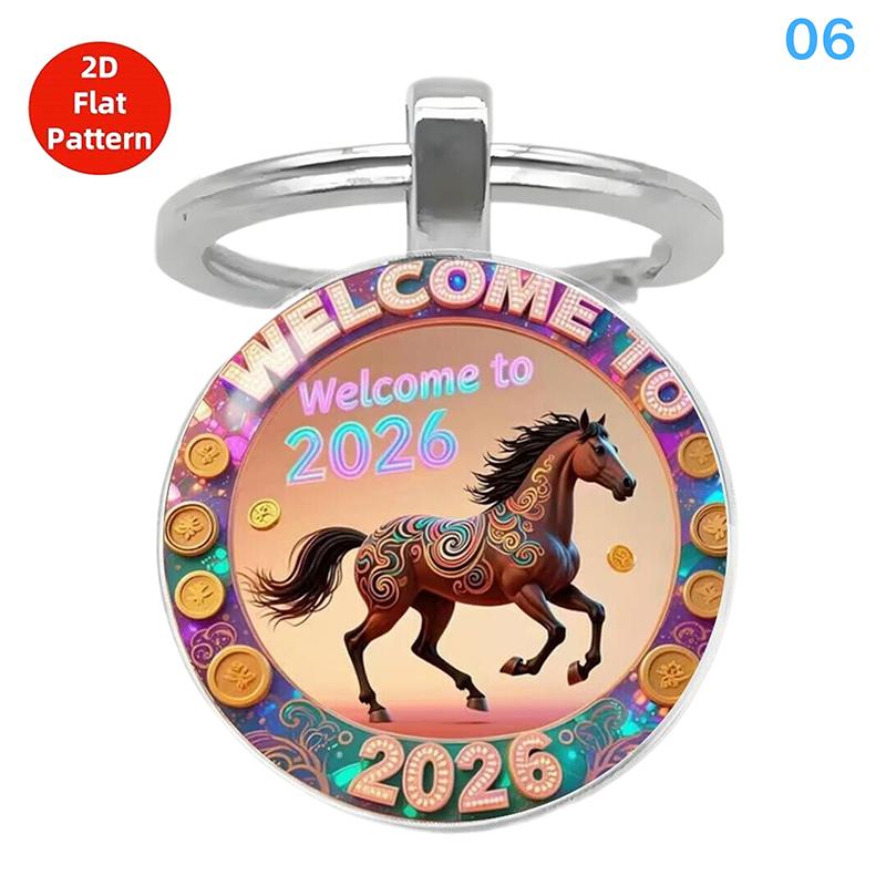 

Vintage 2026 Year Of The Horse Design Dome Glass Alloy Pendant Keychain Backpack Hangings Decoration Gifts New Year 6