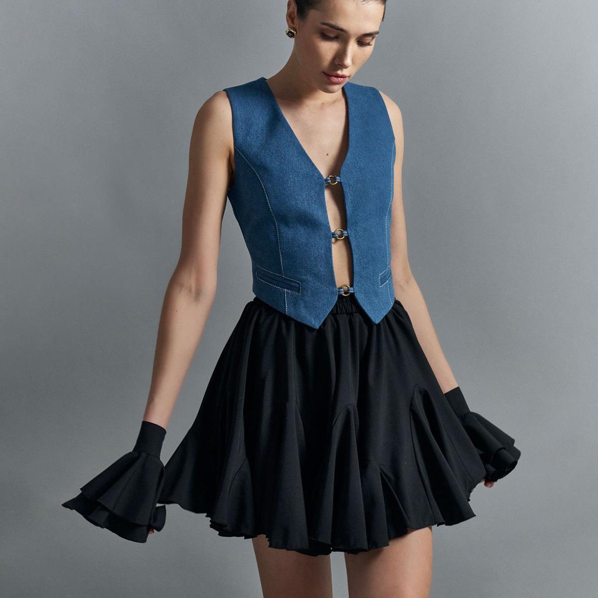 Женские длинные однотонные юбки мини-длины с высокой талией L розы красного — фото 7