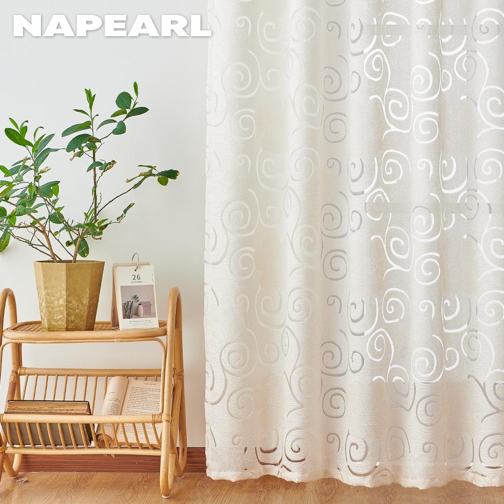 1PC NAPEARL Classical Flower Jacquard Hook Type Short Tulle Sheer Curtain for Bedroom Window