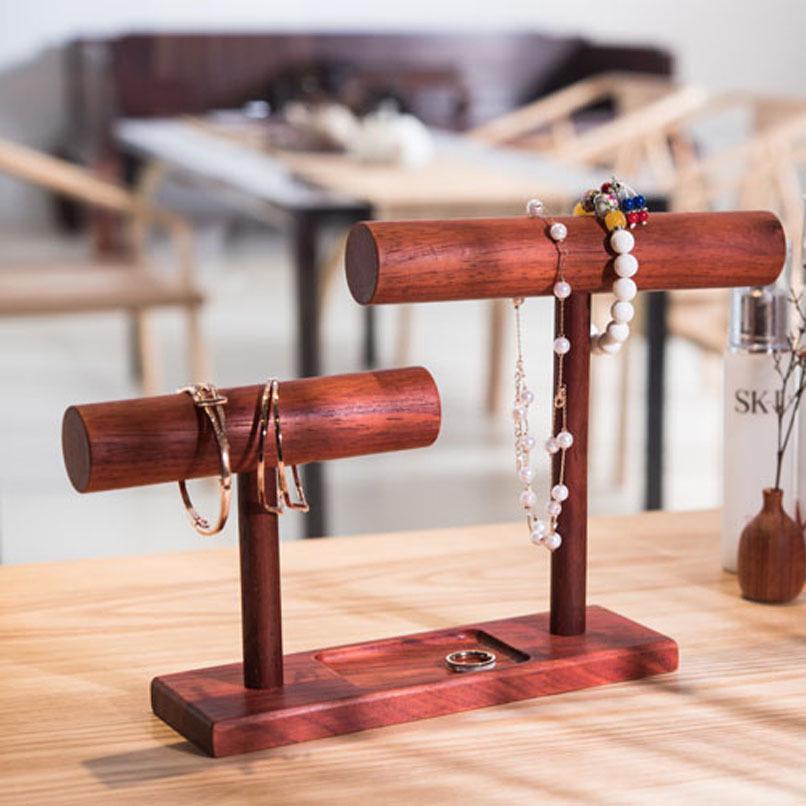 Rosewood Double-Layer Jewelry Stand: Bracelet & Watch Display Rack for Home Storage