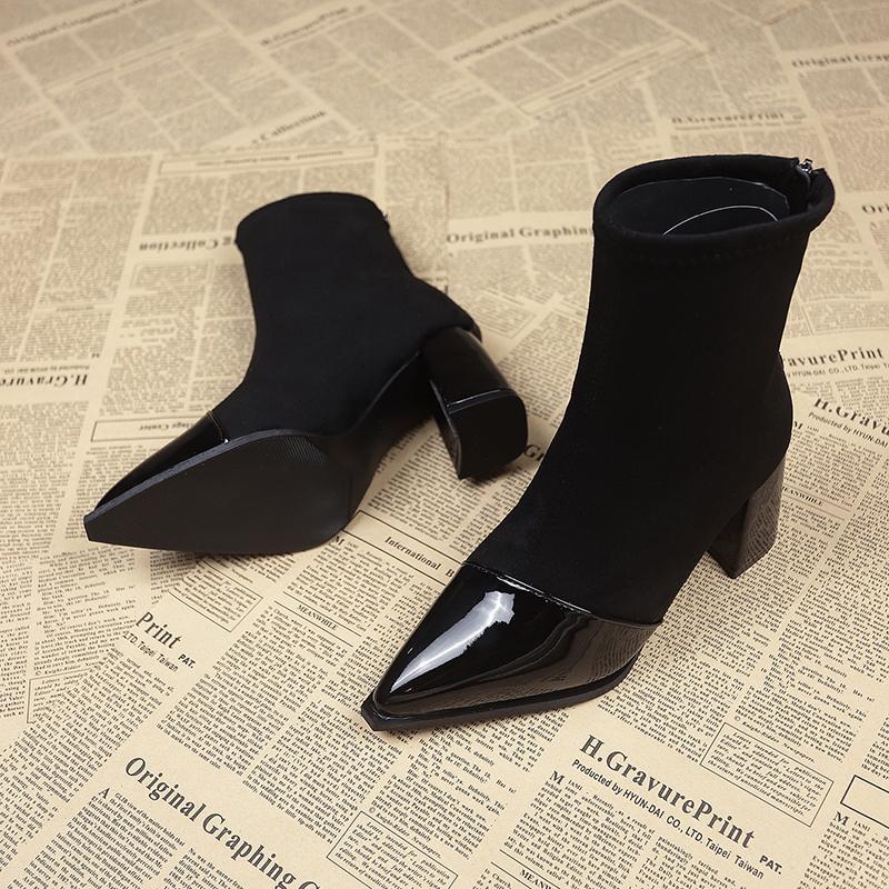 Ankle Boots Women Chunky Mid Heels Suede Shoes Woman Pointed Toe 2024 Trend Winter New Goth Walking Snow Chelsea Botas De Mujer