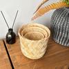 High Quality Bamboo Weaving Storage Basket Yellow Round Fruit Basket Large Capacity Sturdy Desktop Organizer Basket Gift