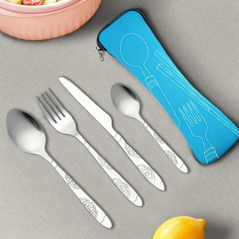 4Portable Cutlery Set of Knife Fork and Spoon 410Stainless Steel Is Sturdy and Durable The Vintage Print Design Features Unique