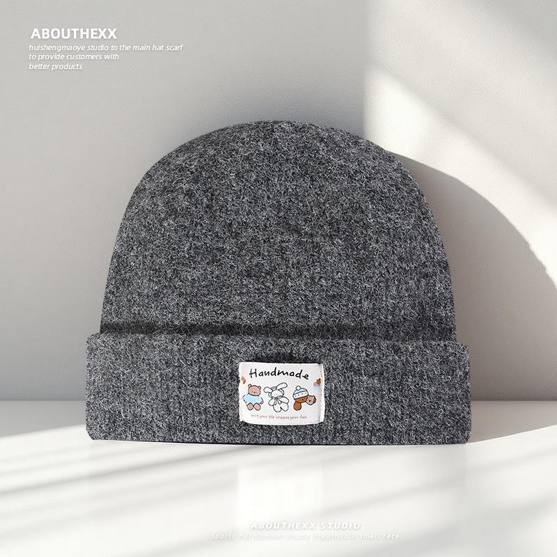Korean Version of Big Head Circumference Showing The Face Small Loose Hat for Women Cute Cartoon Knitted Hat Winter Warm Ear Protection Wool Hat Men