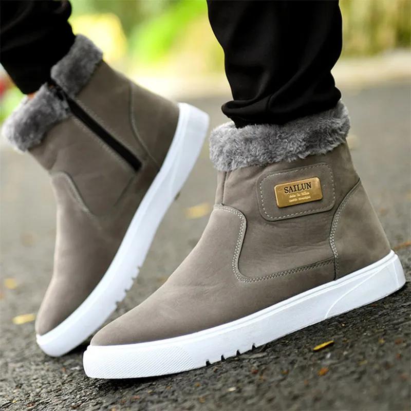 Fashion Winter Warm Men Boots Leather Shoes Men Winter Snow Boots High-top Men's Casual Shoes With Fur Plus Size Velvet Ankle Boots Male