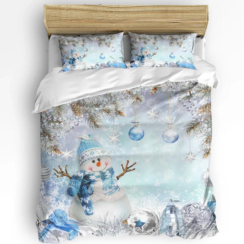 Christmas Snow Bedding Set Snowflakes Gnome Duvet Cover Set 3Pcs Bedding Set For Single/Twin/Full Size Christmas Decoration