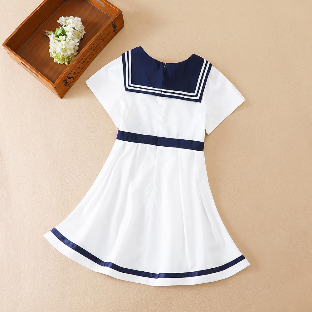Girls' Short-Sleeved Summer Dress for 5-12 Years Preppy College Style Striped Collar Dresses Back To School Clothes