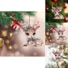 Christmas Acrylic Car Pendant With Butterfly Knot Bell Print Deer For Holiday Decor