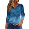 Women's Fashion Casual Christmas Tree Print V-Neck Decorative Button Three-Quarter Sleeve T-Shirt Top