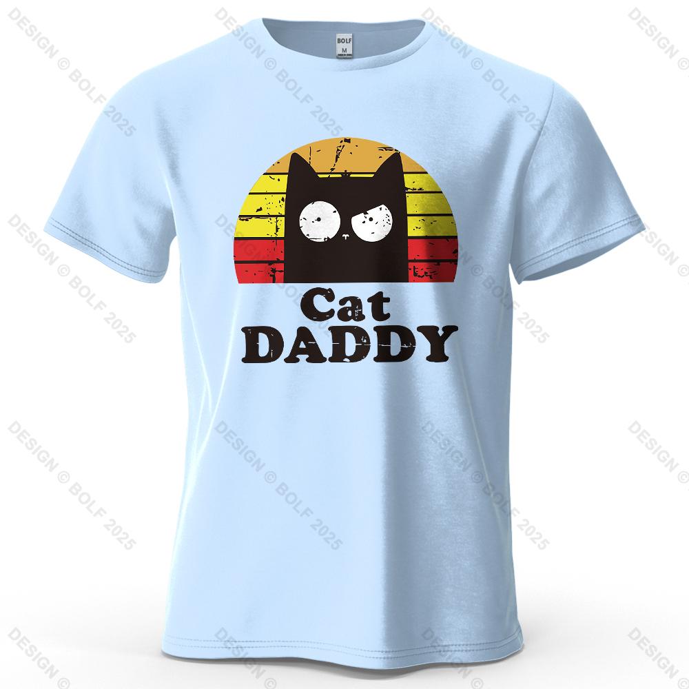 Cat Daddy Printed Men s T-Shirt 100% Cotton Oversized Playful Retro Graphic Tees for Women Tops Tees Casual Streetwear S