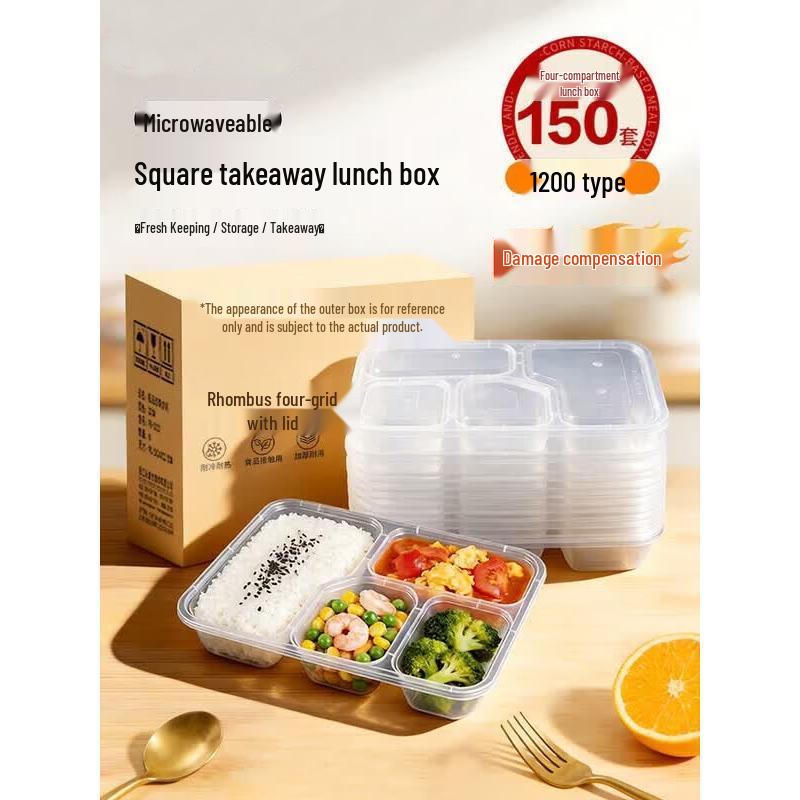 HANDUNYOU Disposable 4-Compartment Lunch Boxes