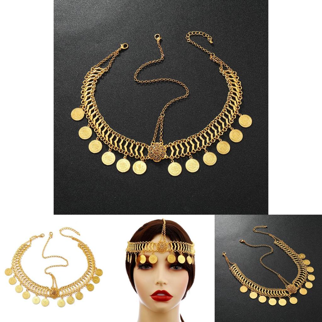 Gemstone Decor Simulation Flower And Circular Tassel Design Headwear Gold