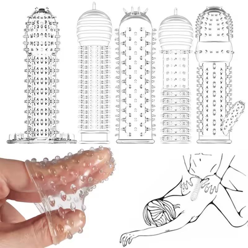 1PCS Reusable Dotted Spike Penis Sleeve for Men Delay Ejaculation Adult Sex Toy Cock Extender Dildo Cover