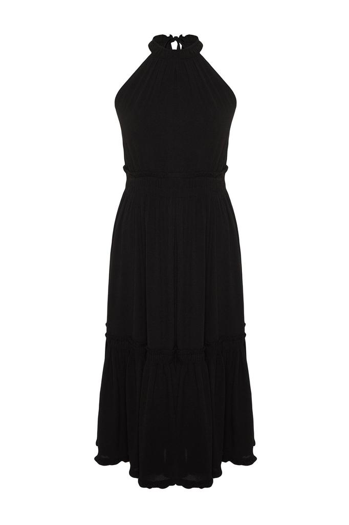 Women's Style Plus Size Black Halter Neck Woven Dress