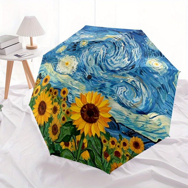 1pc Sunflower Starry Auto Open/close, All-Season Portable Folding Umbrella for Women & Men, Travel, Everyday, Formal Events - Compact Luxury Parasol,