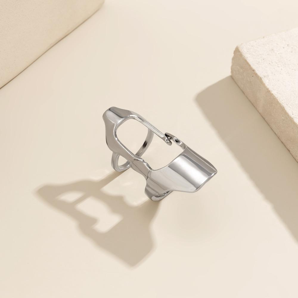 Retro Hip-hop Geometric Hollowed-out Silver Color Bendable Joint Wide Ring for Women Personality Punk Jewelry Gifts Accessories