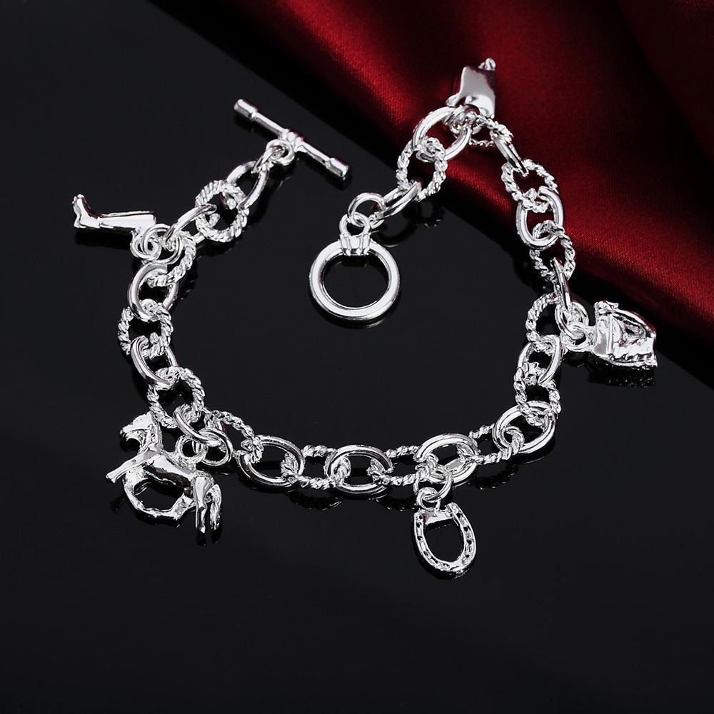 925 Sterling Silver Boots and Horse Equipment Pendant Bracelet Fashion Charm Jewelry
