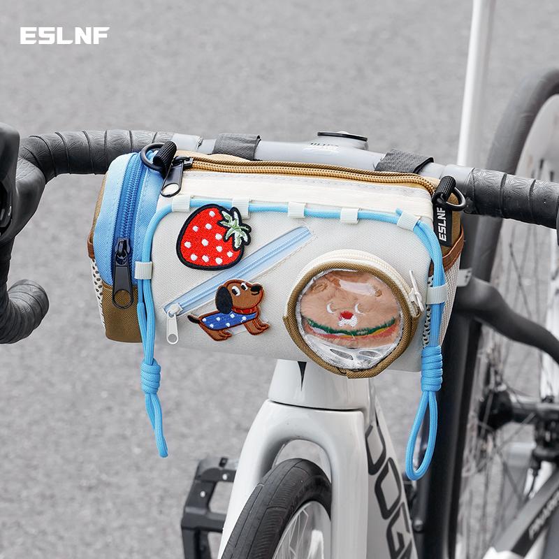 ESLNF Large-capacity Bicycle Bag Cartoon Velcro DIY Bicycle Front Bag Outdoor Cycling Storage Bag Cute Shoulder Bag