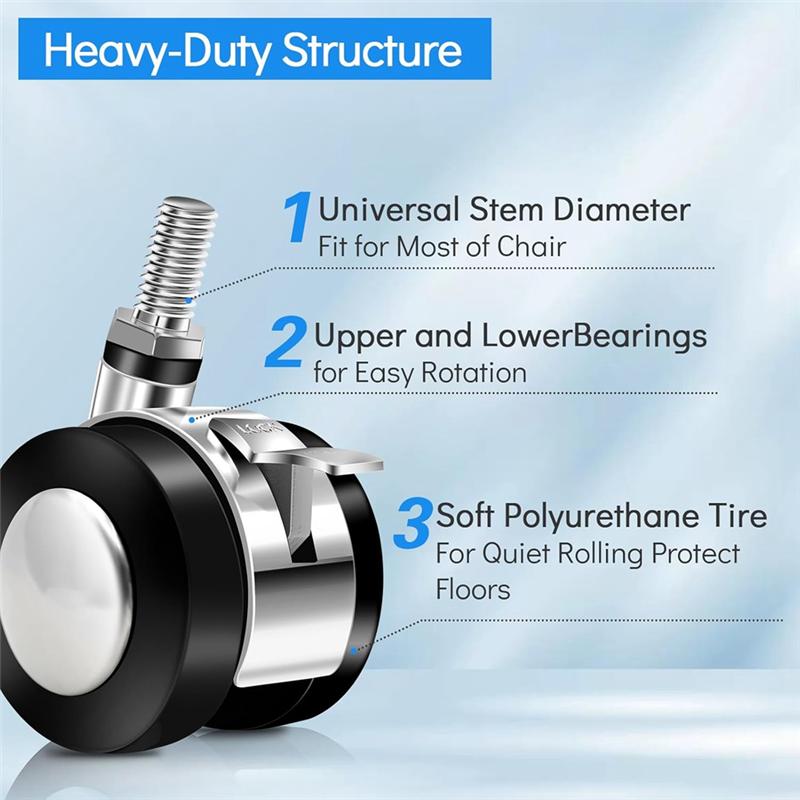 AD23-5 Pcs Office Chair Wheels Replacement Dual 1.5 Inch Soft Chair Casters For Hardwood Floors & Carpet