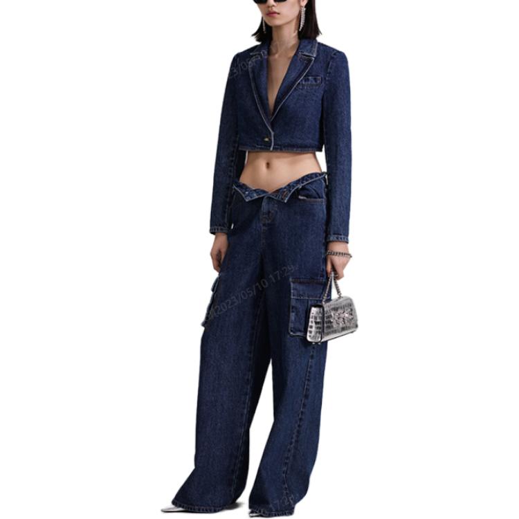 Solid Color Suit Jacket With Long Sleeves Women Jackets Blue SWF343T00600
