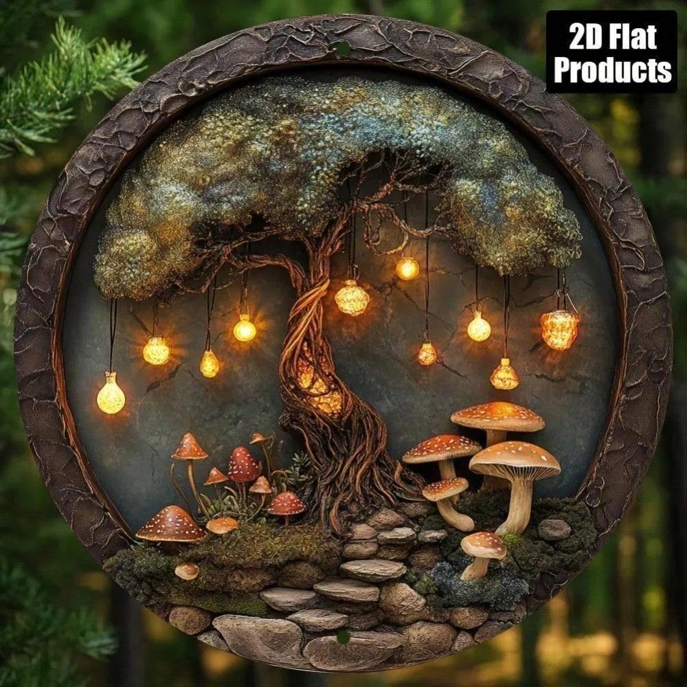 Retro Mushroom Metal Sign 8x8 Inch, Vintage Fairy Tale Tin Poster for Kitchen Home Decor, Rustic Cafe Bar Garden Wall Art