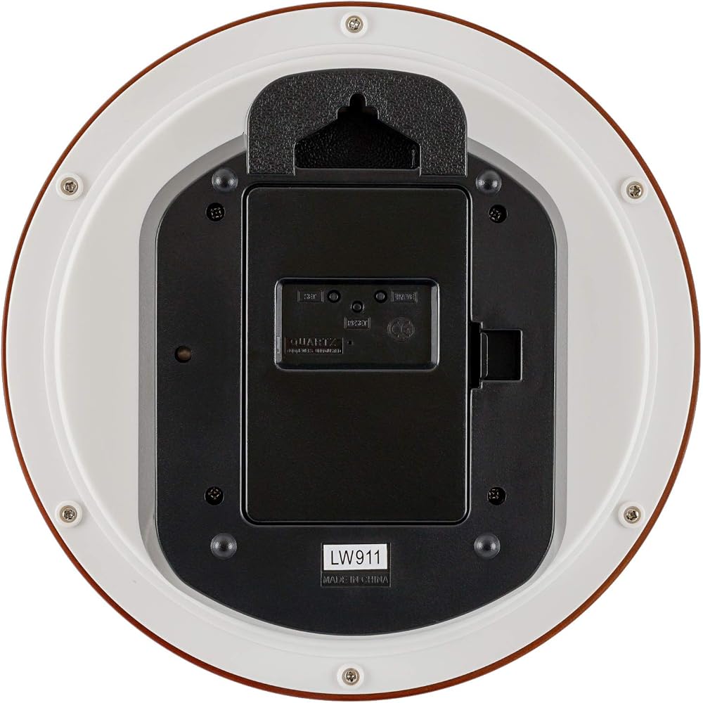 CASIO Wall Clock, Radio Controlled, Brown, 23.5cm Diameter, Analog, Wooden Frame, Nighttime Second Hand Stop Function, IQ-1107J-5JF