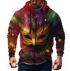 Men's Sports Casual Fleece Hoodie Carnival Print Hoodie Cardigan Zipper Multi-pocket Hoodie Coat