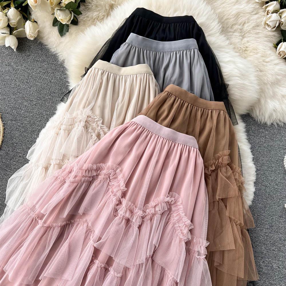 Frühlings- und Sommer-Netzrock ist dünn und vielseitig Plissee-Rock A-Linien-Rock Kuchenrock Ins Feenrock Mode