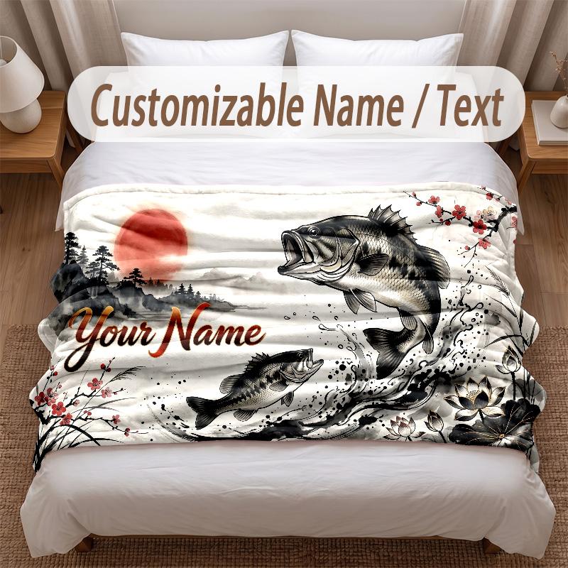 Sunset Landscape Theme Soft Blanket Personalized Custom Name Text Print Warm Blanket Home Sofa Bedroom Decor