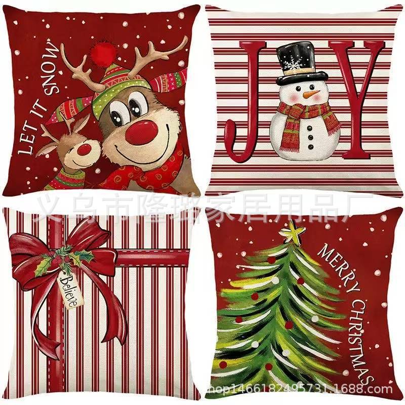 New Model Snowman Print Linen Super Soft Christmas Theme Sofa Pillow Cover Cushion Cover
